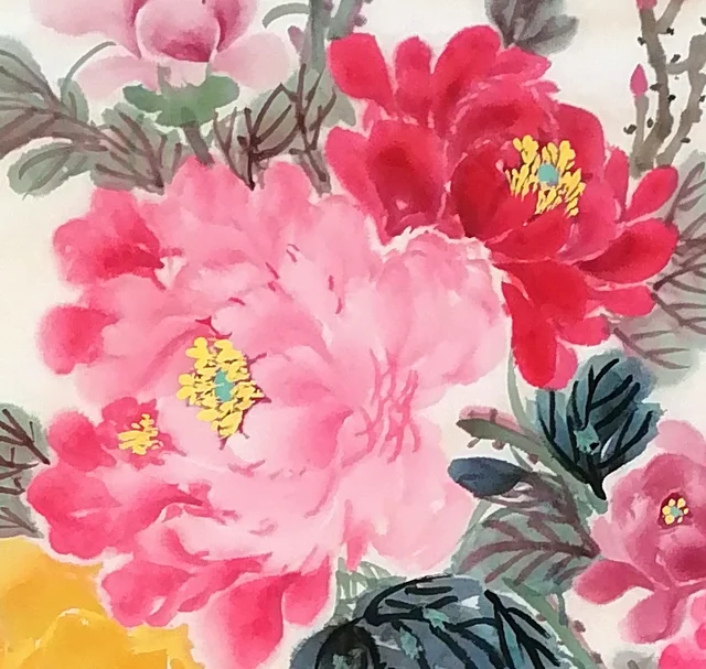 Pink peonies at the top, shaded layer upon layer.