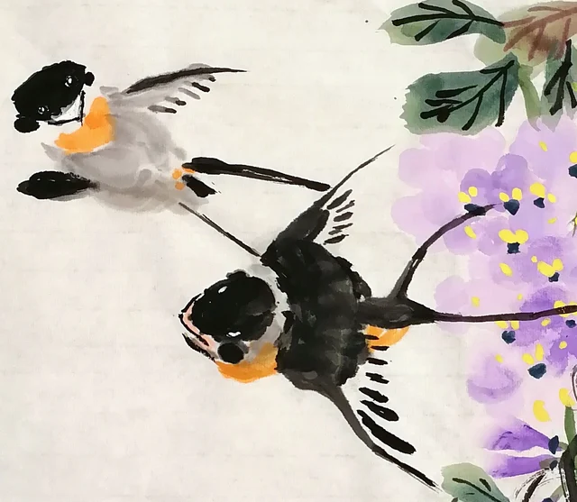 A swallow darting through the vine.