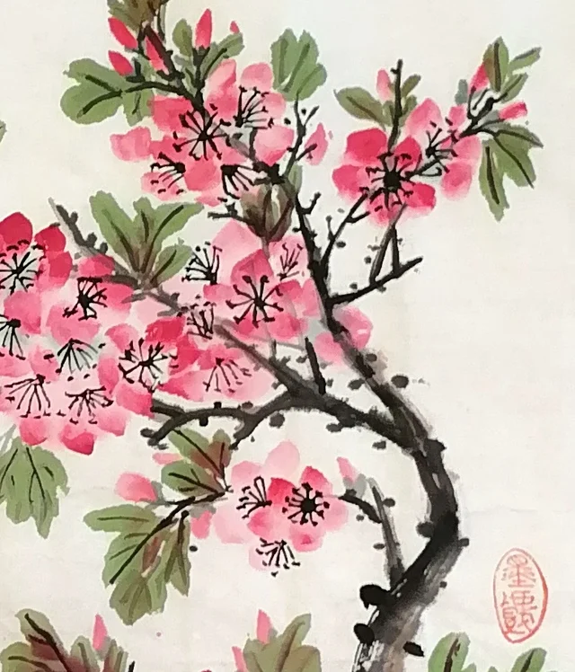 Crabapple blossom with ink stamens.