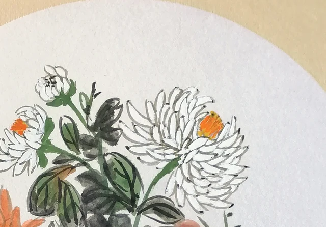 White chrysanthemums outlined in pale ink.