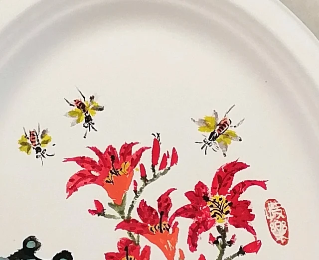Three bees flying in.