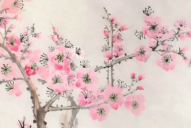 Plum branches covered in flowers.