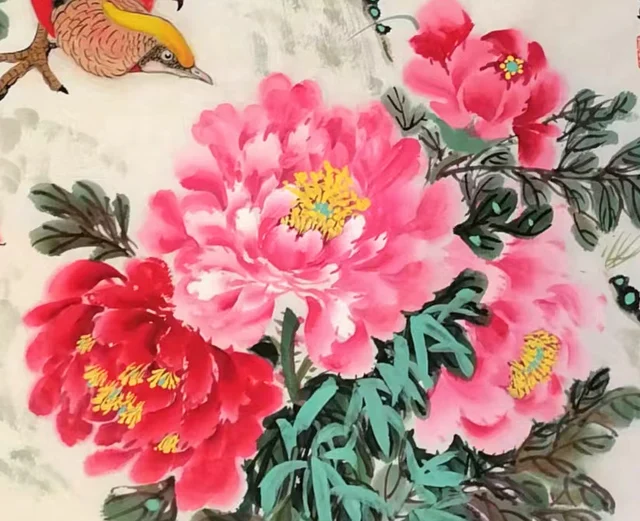 Crimson and pink peonies, shaded layer by layer.