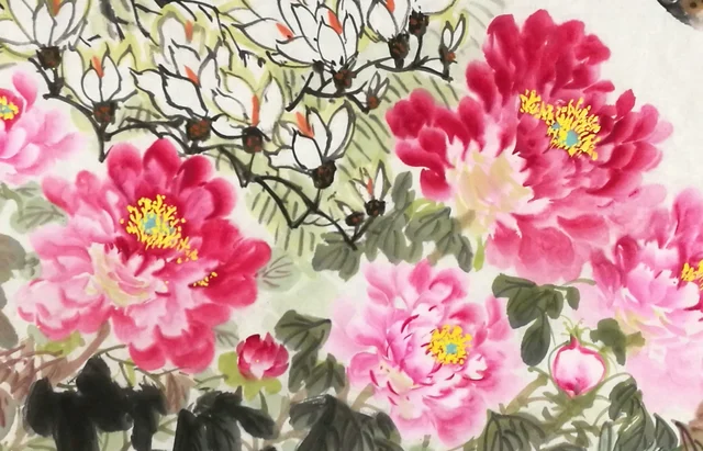 Deep red and pink peonies, shaded petal by petal.