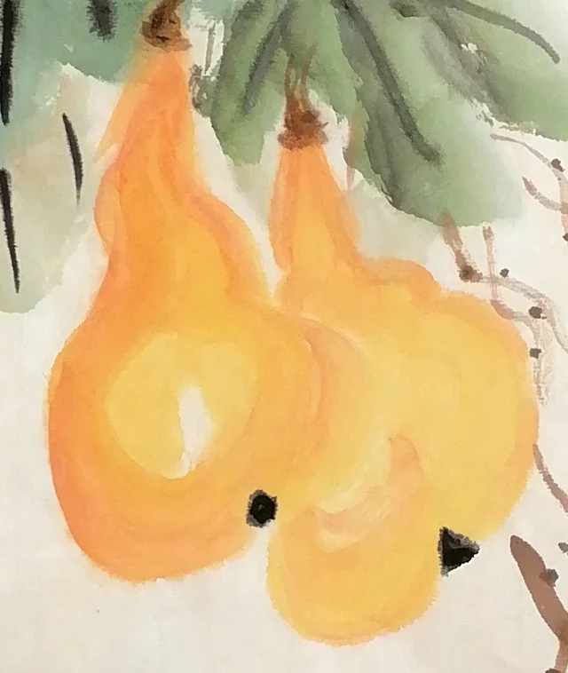The pair of gourds leaning together in the middle.