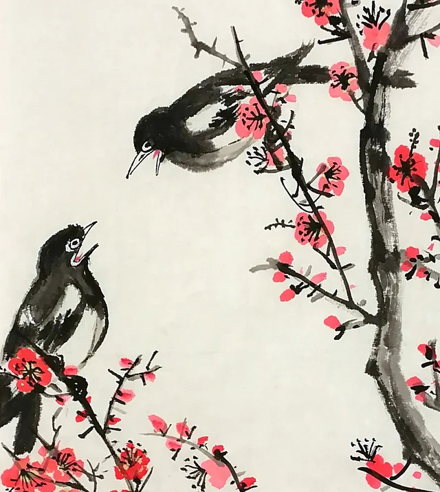 The two magpies calling to each other.