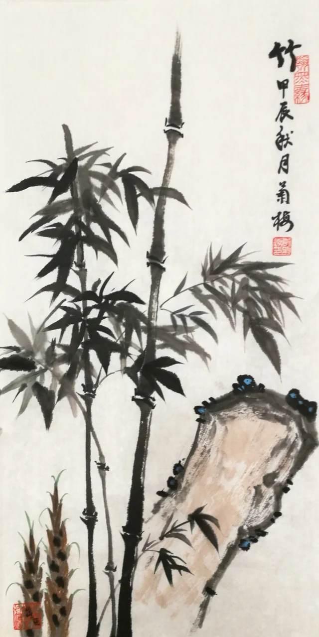 Bamboo: ink bamboo, shoots and a rock.