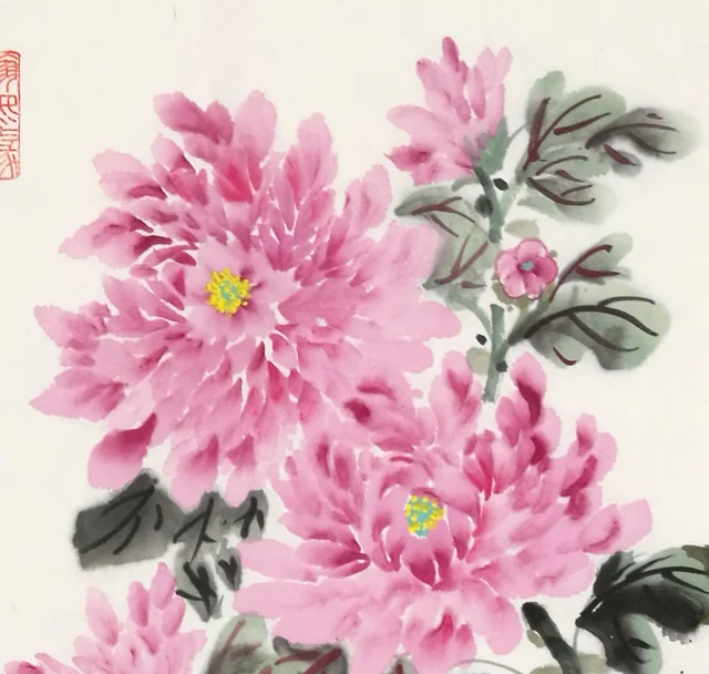 Full blooms with yellow hearts, leaves veined in rouge.
