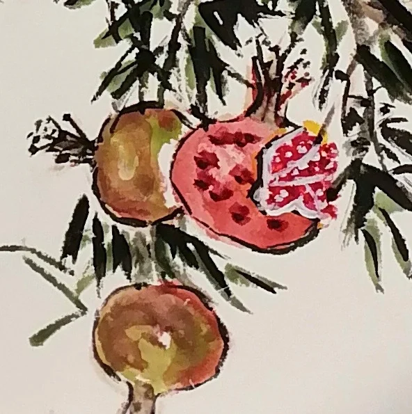 Pomegranates at the foot of the branch.